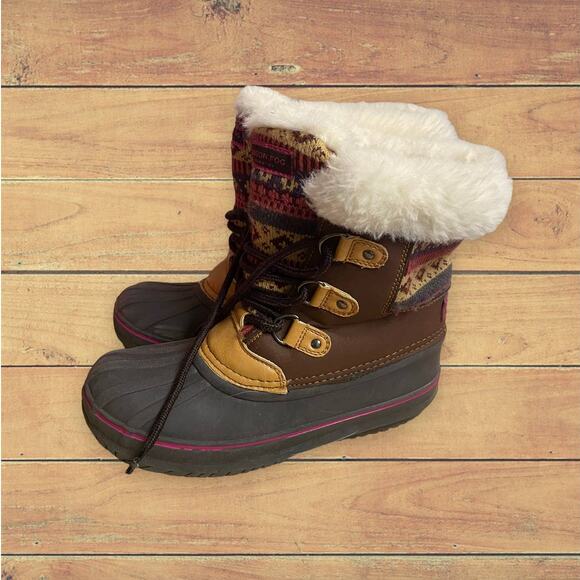 London Fog Girl's Southwestern Pattern Knit Top Waterproof Bottom Snow Boots 2 - Picture 1 of 8